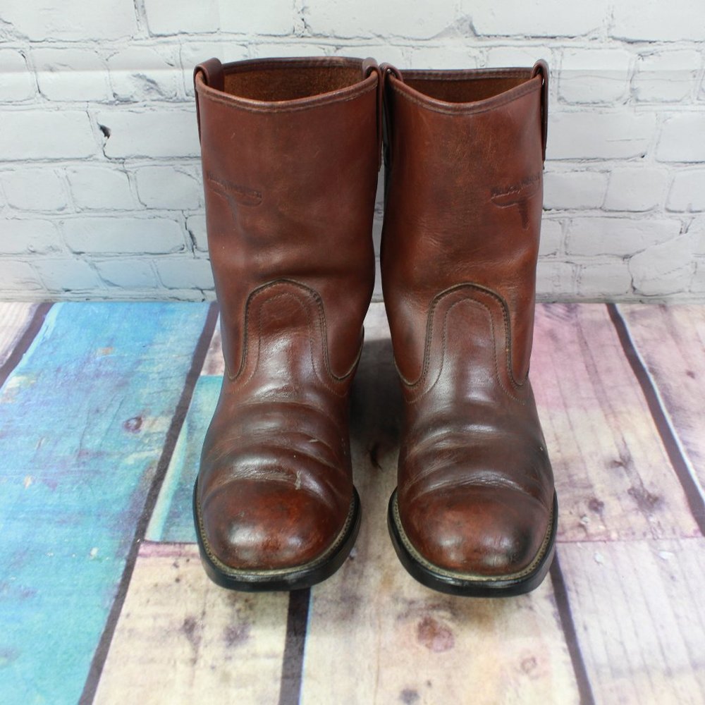 Mason Brown Leather Western Cowboy Roper Work Ranch Vibram Boots Size 10 B - Picture 5 of 9
